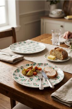 Святкові керамічні тарілки з мотивом гілочок, набір з 2 штук - білий