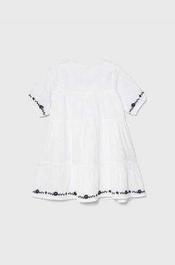 Хлопковое детское платье Guess цвет белый midi расклешённая Хлопковое детское платье Guess цвет белый midi расклешённая