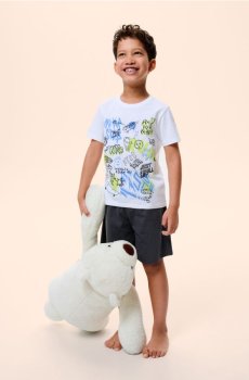 Бавовняна двочастинна піжама з принтом - білий