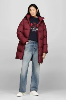 Женский бордовый пуховик HW DOWN CASUAL COAT Бордовый XS Tommy Hilfiger WW0WW43583