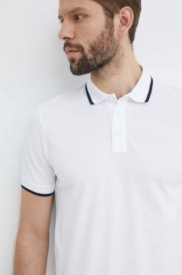 Хлопковое поло BOSS цвет белый однотонное 50494697