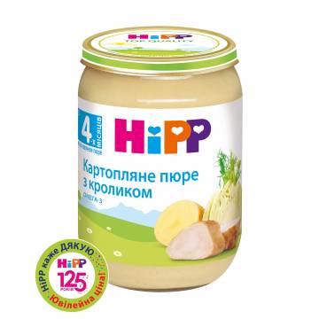 Детское мясо-овощное пюре HiPP Картофельное пюре с кроликом, с 4 месяцев, 190 г Детское мясо-овощное пюре HiPP Картофельное пюре с кроликом, с 4 месяцев, 190 г