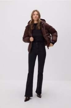 Reserved - Стьобана куртка з капюшоном - темно коричневий - VZ734-89X