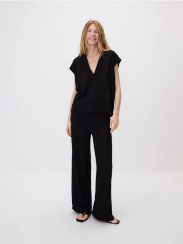 Reserved - Штани з текстурованої тканини - чорний - ZQ645-99X