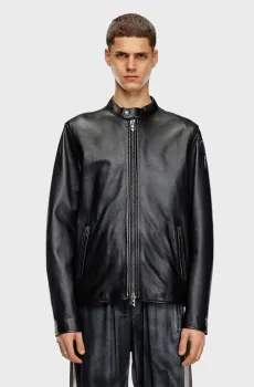 Мужская черная кожаная куртка L-CARVER Черный 52 Diesel A14436 0AJIR