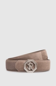 Бежевый замшевый ремень с монограммой логотипа