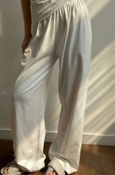 Штаны женские Miso Трикотаж, широкие, горох синий на белом, размер S (15090)