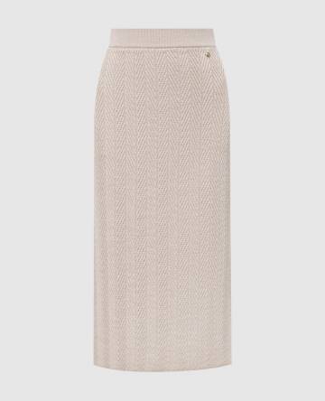 Бежевая юбка миди с шерстью в узор