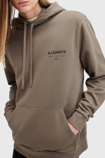 Хлопковая кофта AllSaints UNDERGROUND мужская цвет зелёный с капюшоном с принтом M034NB Хлопковая кофта AllSaints UNDERGROUND мужская цвет зелёный с капюшоном с принтом M034NB