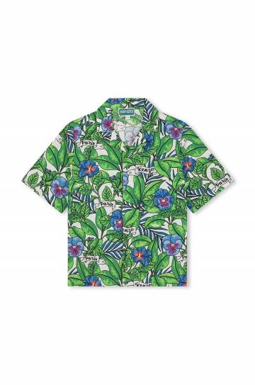Детская хлопковая рубашка Kenzo Kids цвет бирюзовый Детская хлопковая рубашка Kenzo Kids цвет бирюзовый