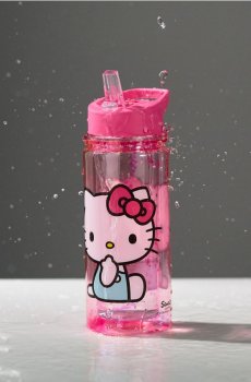 Пляшка для води з ручкою та соломинкою Hello Kitty - різнобарвний