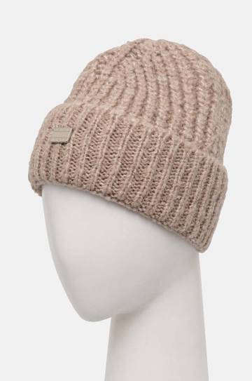 Шапка с примесью шерсти Tommy Jeans цвет бежевый из толстого трикотажа AW0AW16786 Шапка с примесью шерсти Tommy Jeans цвет бежевый из толстого трикотажа AW0AW16786