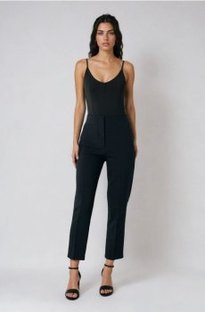 Брюки cigarette slim fit з високою талією - чорний