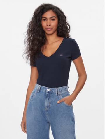 Tommy Jeans Футболка Tjw Slim Essential Rib V Ss DW0DW17385 Cиній Slim Fit Tommy Jeans Футболка Tjw Slim Essential Rib V Ss DW0DW17385 Cиній Slim Fit