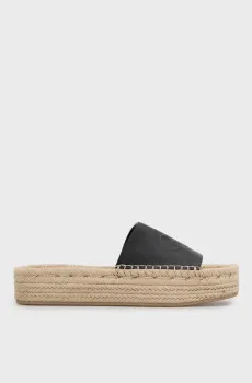 Женские черные кожаные слайдеры FLATF ESPA Черный 36 Calvin Klein HW0HW03027