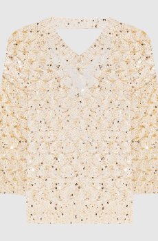 Бежевый ажурный пуловер с пайетками