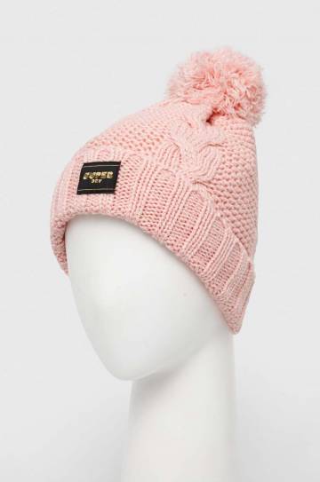 Шапка с примесью шерсти Superdry цвет розовый из толстого трикотажа Шапка с примесью шерсти Superdry цвет розовый из толстого трикотажа
