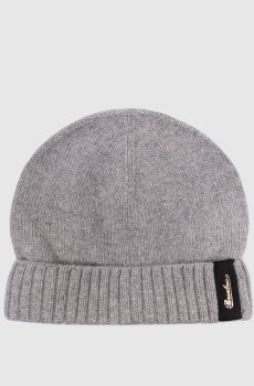 Серая шапка из кашемира с логотипом