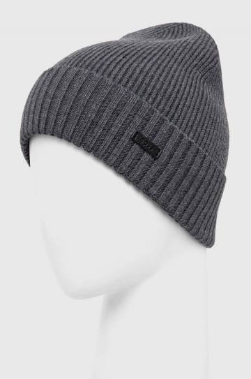 Шерстяная шапка BOSS цвет серый шерсть