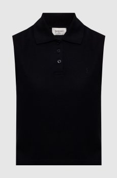Черный топ с воротником-поло