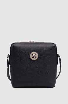 Синяя кожаная сумка с эмблемой в виде головы орла