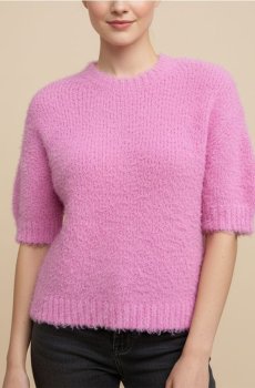 М’яка блузка з короткими рукавами та круглим вирізом - рожевий