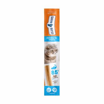Лакомство для кошек Club 4 Paws Premium Мясная палочка, Лосось и треска, 5 г Лакомство для кошек Club 4 Paws Premium Мясная палочка, Лосось и треска, 5 г