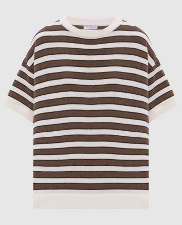 Бежевый топ из кашемира в полоску