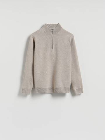 Reserved - Светр з коміром-гольф на блискавці - бежевий - TA177-80M