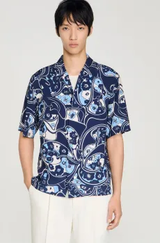 Мужская темно-синяя рубашка с узором Синий S Sandro SHPCM01655_Navy Blue