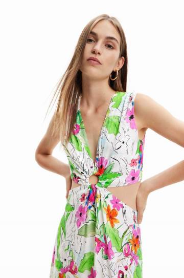 Платье Desigual цвет белый maxi расклешённое Платье Desigual цвет белый maxi расклешённое