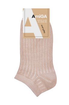 Носки женские AmiGA спортивные, бежевый меланж рубчик, размер 23-25