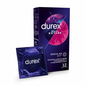 Презервативы Durex Dual Extase Рельефные с анестетиком Ускоряют ее, замедляют его, 12 шт Презервативы Durex Dual Extase Рельефные с анестетиком Ускоряют ее, замедляют его, 12 шт