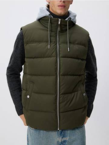 Reserved - Стьобаний жилет із каптуром - темно-зелений - 440EW-79X