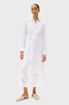 Женское белое льняное платье BRODERIE ANGLAISE Белый S Tommy Hilfiger WW0WW45939