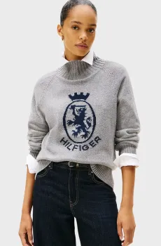 Женский серый шерстяной гольф GRAPHIC Серый L Tommy Hilfiger WW0WW46434