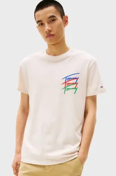 Мужская бежевая футболка TJM REG TWISTED SIGNTR Бежевый S Tommy Jeans DM0DM20771