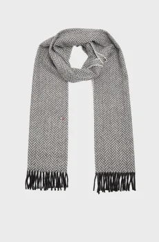 Мужской серый шерстяной шарф с узором HERRINGBONE Серый ONESIZE Tommy Hilfiger AM0AM13593
