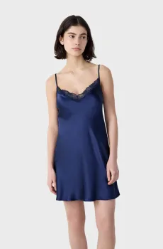 Женская темно-синяя шелковая ночная рубашка MILKY Синий L Etam 6515345