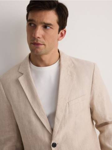 Reserved - Бавовняний піджак slim fit - бежевий - 124EG-08M Reserved - Бавовняний піджак slim fit - бежевий - 124EG-08M