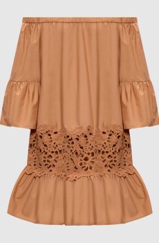 Коричневое платье с кружевом