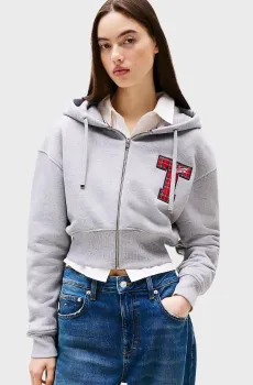Женское светло-серое худи TJW ZIP THRU HOODIE APPLIQUE Серый S Tommy Jeans DW0DW20535
