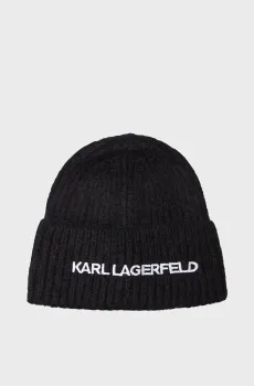 Женская черная шерстяная шапка K ESSENTIAL BEANIE Черный ONESIZE Karl Lagerfeld 246W3411