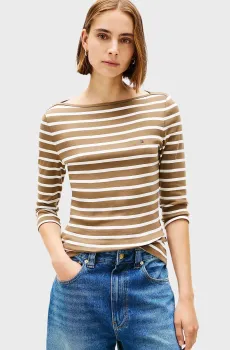 Женский бежевый лонгслив в полоску NEW CODY Бежевый M Tommy Hilfiger WW0WW40589