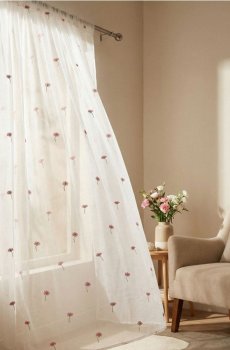 Штора з квітковим мотивом - білий