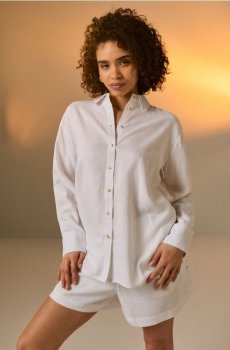 Сорочка oversize із додаванням льону - білий