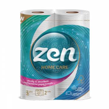 Бумажные полотенца Zen Home Care Strong & Absorbent, 3-слойные, 50 отрывов, 2 рулона Бумажные полотенца Zen Home Care Strong & Absorbent, 3-слойные, 50 отрывов, 2 рулона