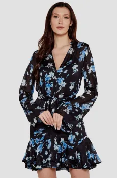 Женское черное платье с узором Черный XS Guess W5RK35.WDW82;P7UN