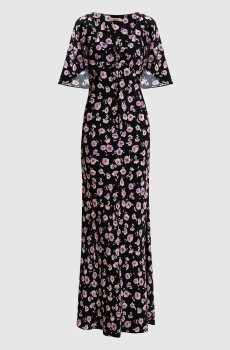 Черное платье макси в цветочный принт