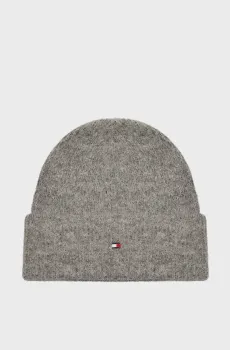 Женская серая шапка ESSENTIAL FLAG FUZZY BEANIE Серый ONESIZE Tommy Hilfiger AW0AW16633
